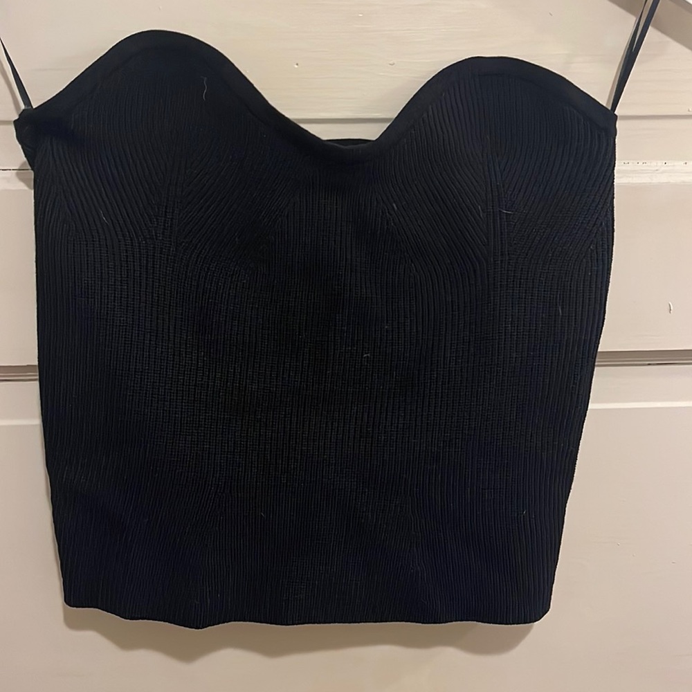 Strapless Black Ribbed Tube Top